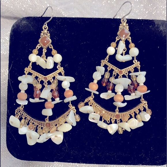 Beautiful Bohemian Goddess 3-Tiers Layered Bamboo Beads+Natural Pearl Earrings - Picture 8 of 15